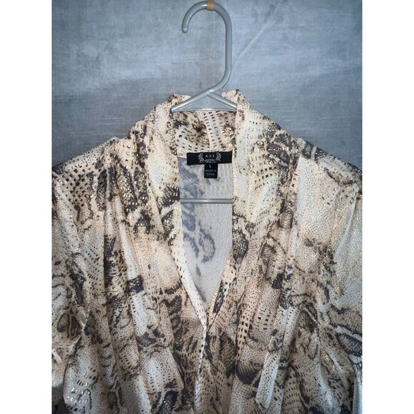 A.Z.I. Snake‎ Print Glitter Drape Blouse L Stretch Metallic Party Top - Picture 4 of 9